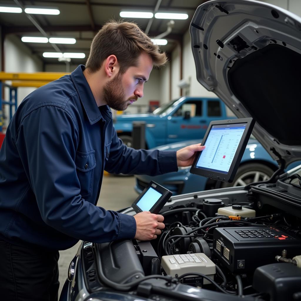 Automotive Technician Diagnosing a Car's Electrical System