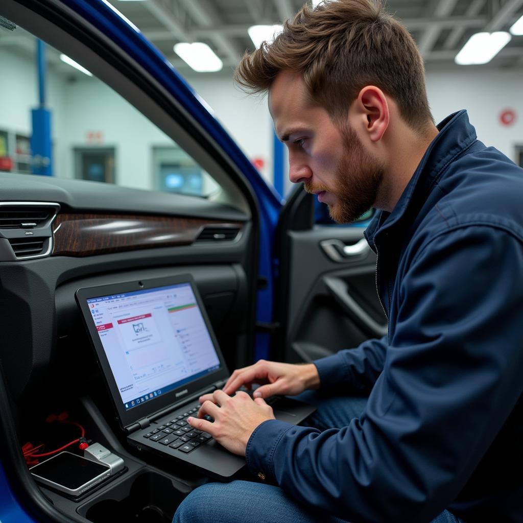 Automotive Technician Diagnosing Car Anti-theft