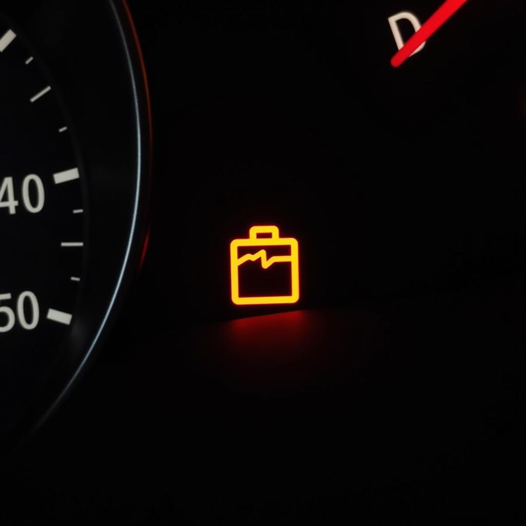 Car dashboard showing battery warning light