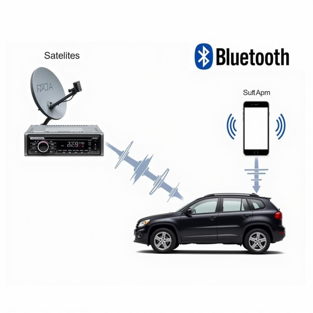 Diagram illustrating Bluetooth and satellite radio integration in a car