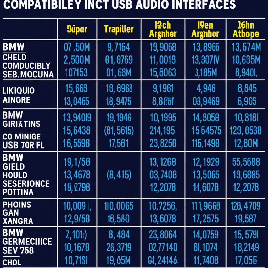 Compatibility chart for BMW models and USB audio interfaces