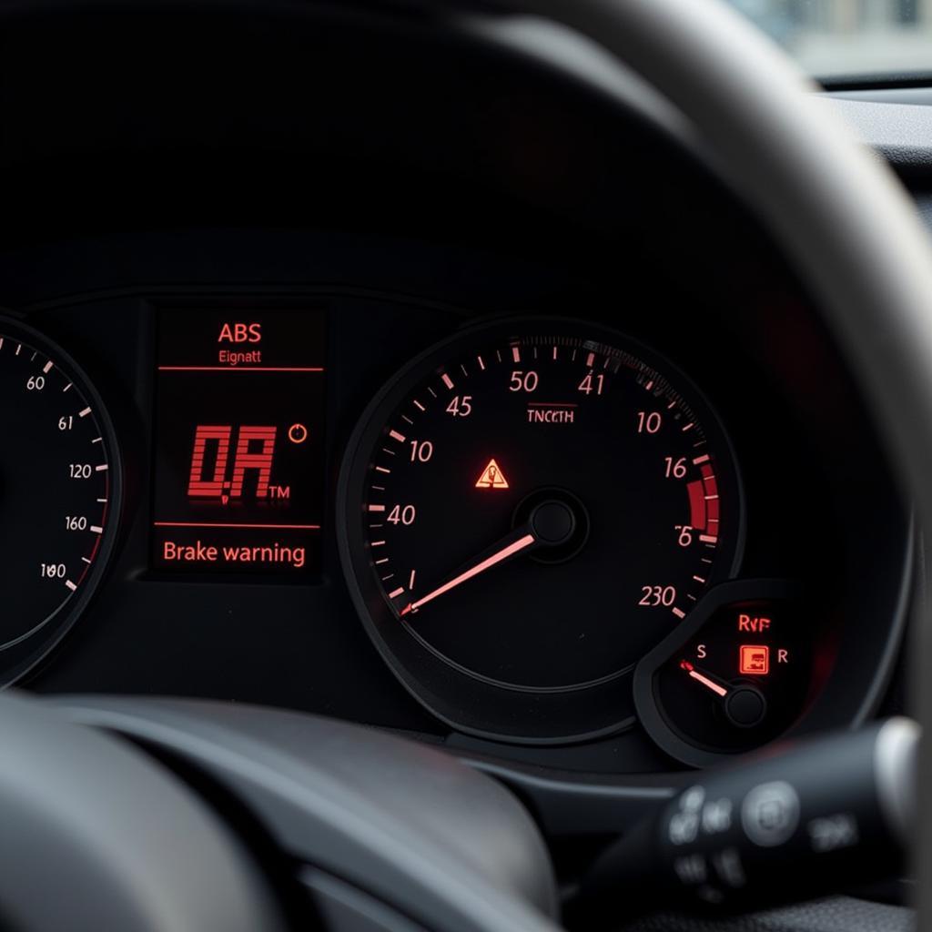 Brake Warning Light Illuminated on Car Dashboard