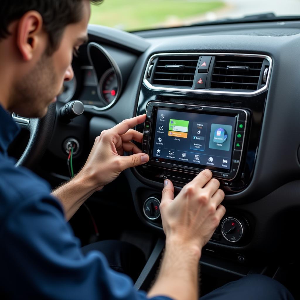 Car Audio Installer Working on Dashboard