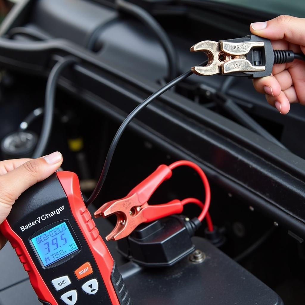 Car Battery Charger Connected