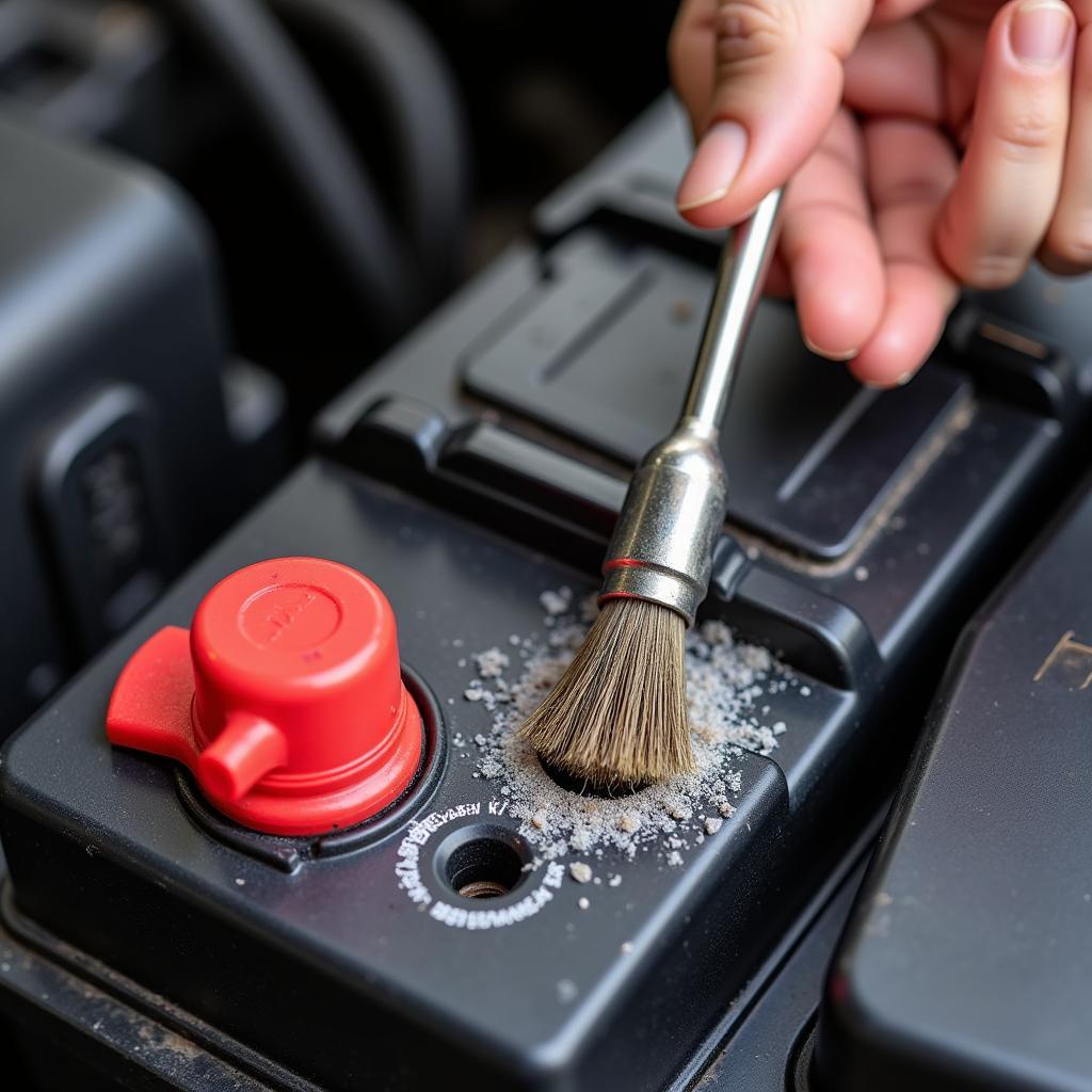 Cleaning corroded car battery terminals