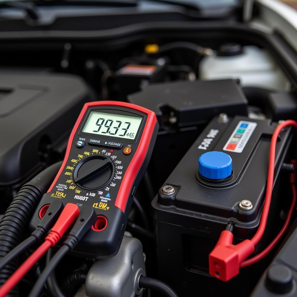 Testing a car battery with a multimeter