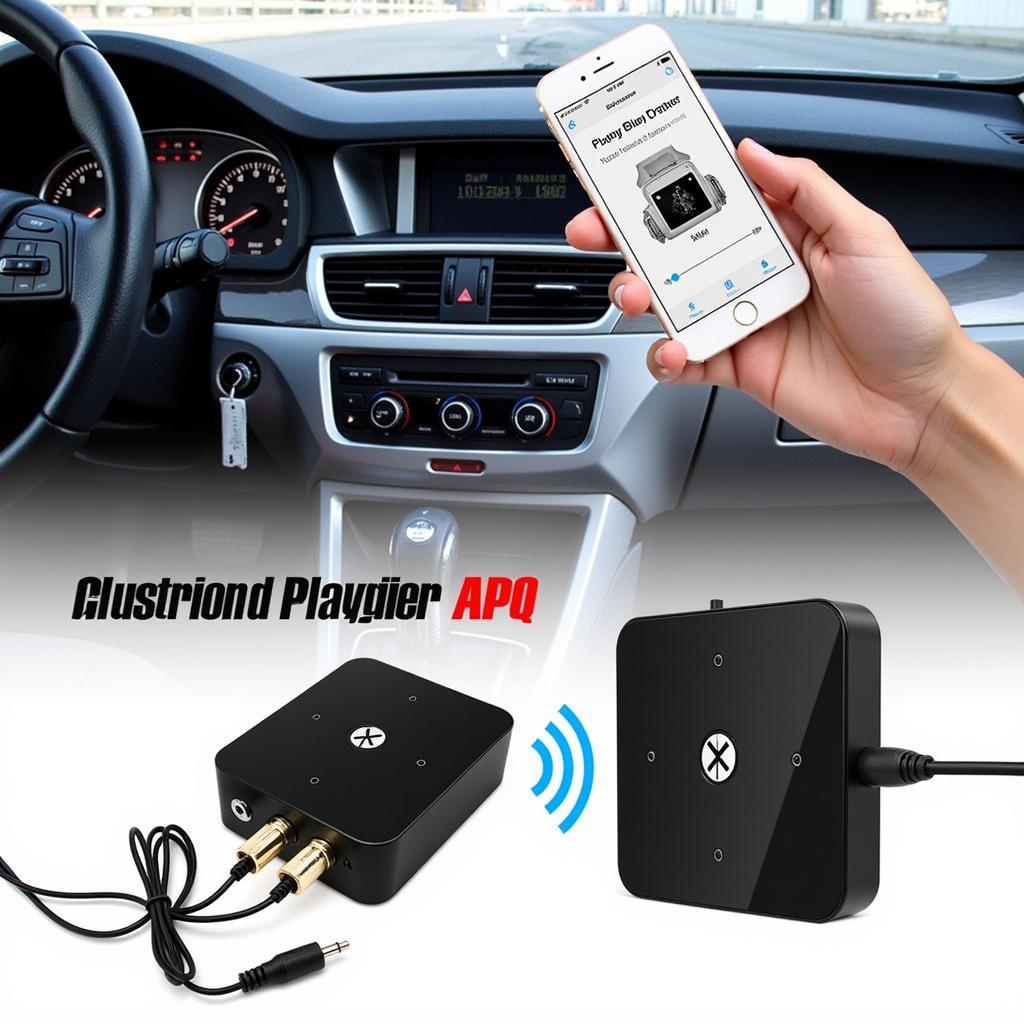 Car Bluetooth Radio Adapter Connected to Smartphone