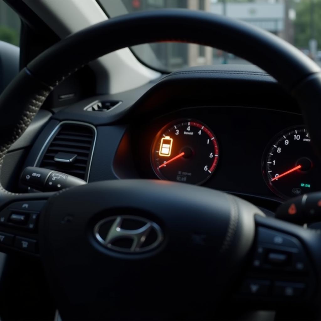 Charging system warning light flickering on the dashboard of a car