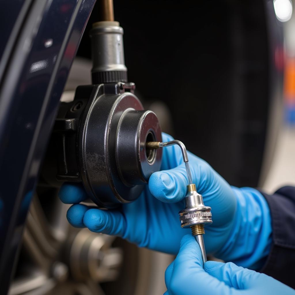 Mechanic Checking Brake Fluid Level in Car