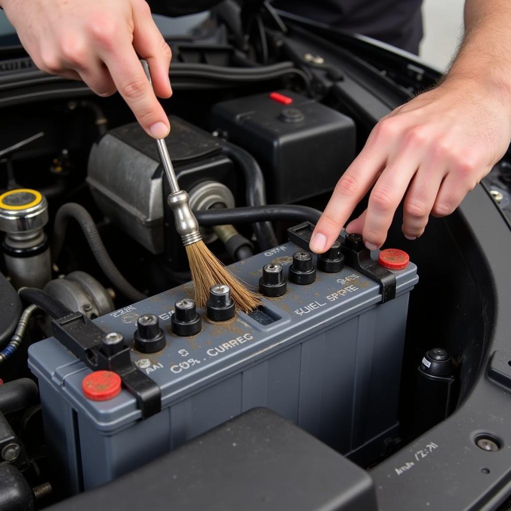 Checking car battery terminals for corrosion