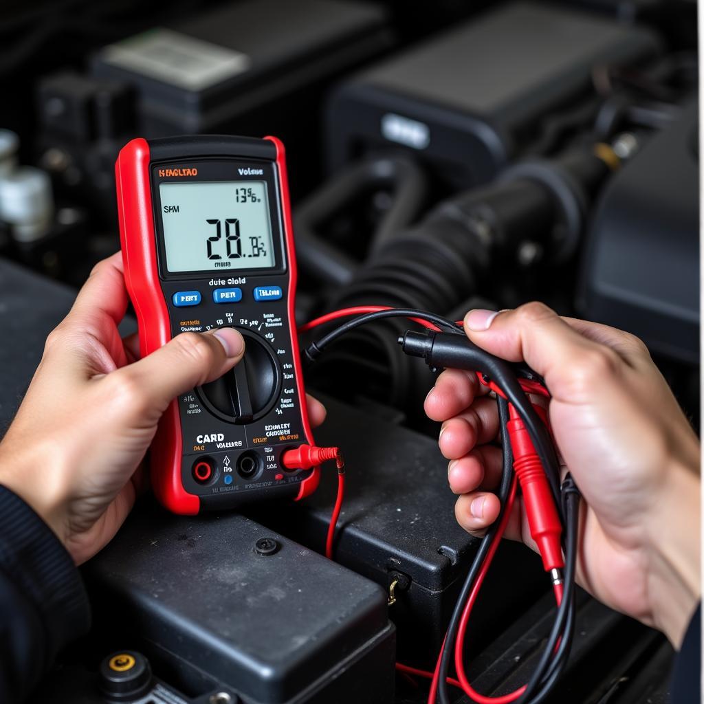 Checking Car Battery Voltage with Multimeter