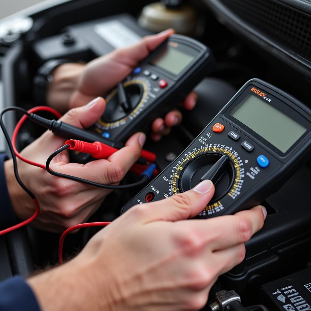 Checking Car Battery with Multimeter