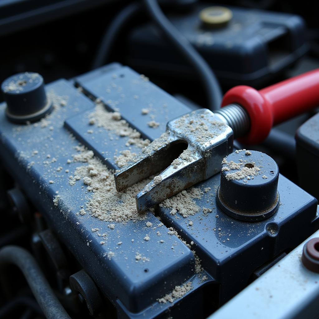 Corroded Car Battery Terminals Needing Cleaning