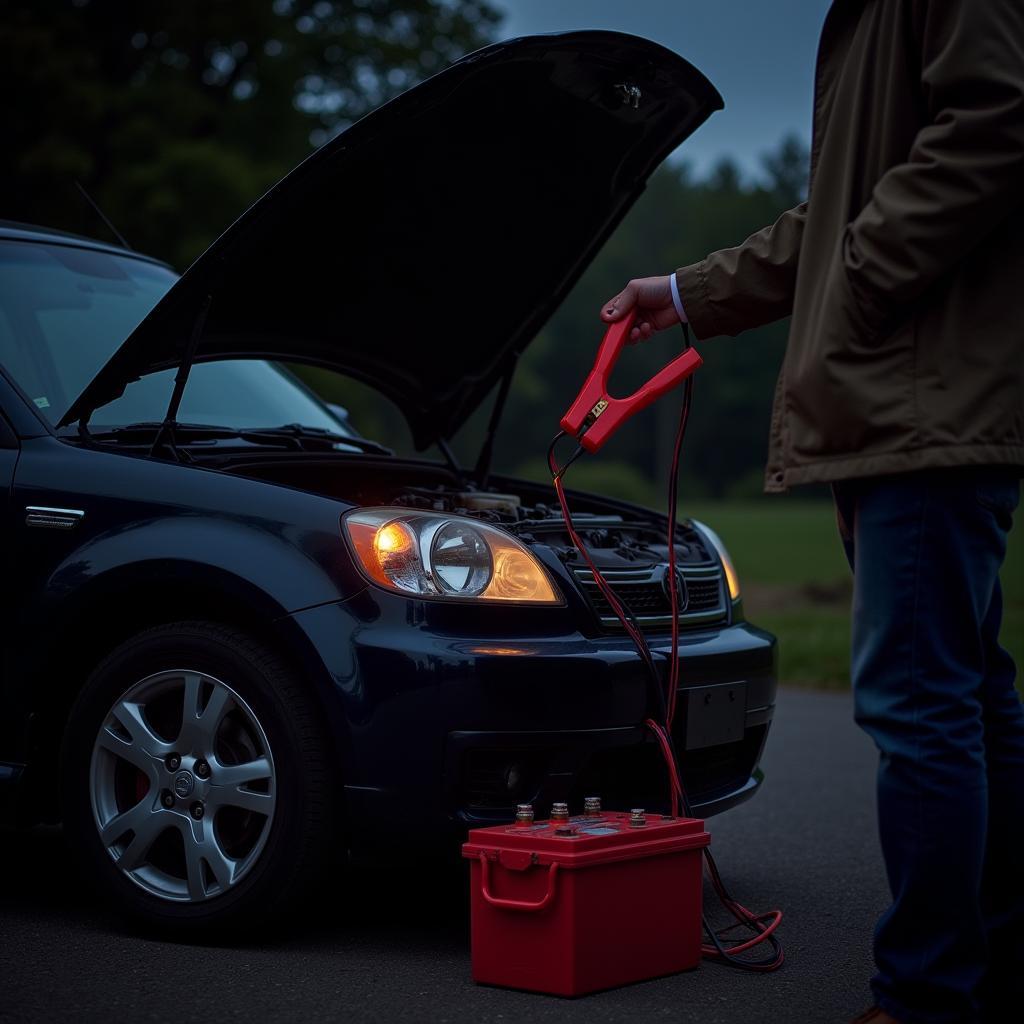 Dead Car Battery with Jumper Cables