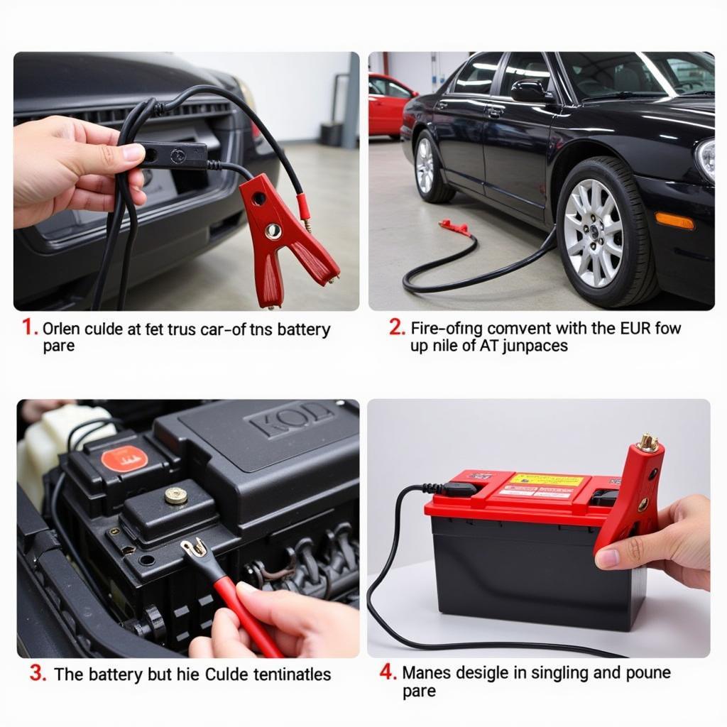 Car Battery Jumper Cables Connected to a Dead Battery