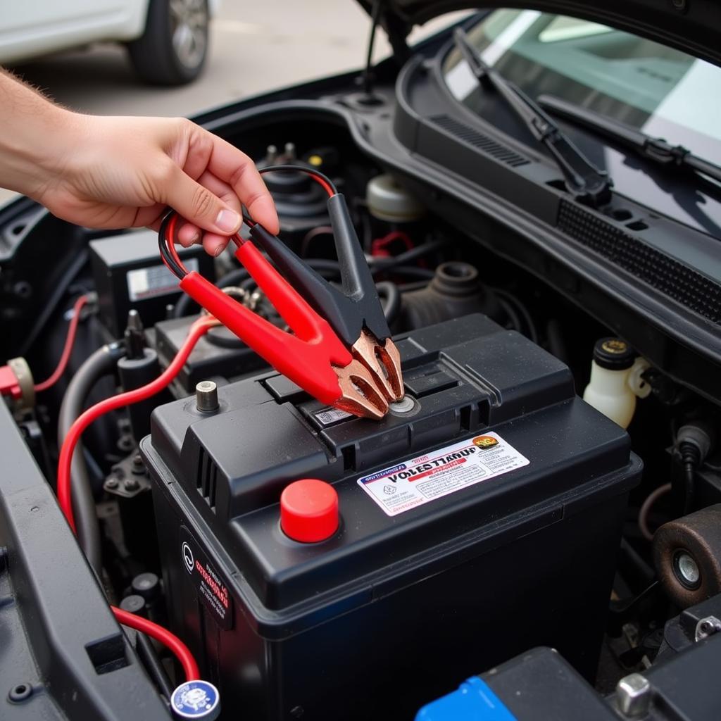 Car Battery Jump Start with Jumper Cables