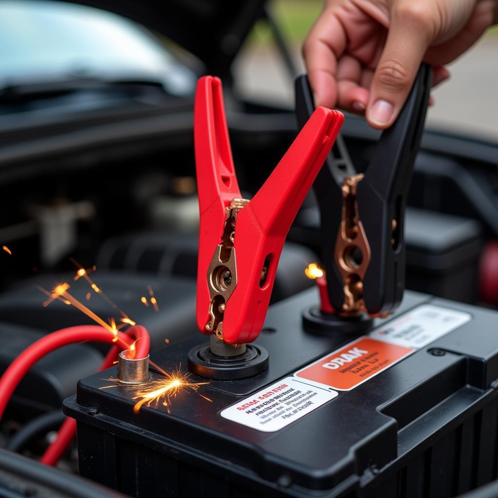 Car Battery Jump Start with Jumper Cables