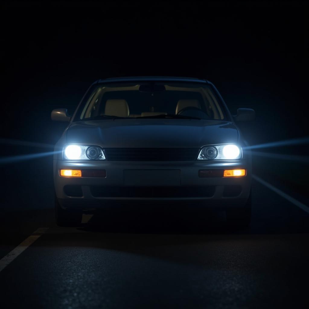 Dim car headlights and malfunctioning interior lights indicating battery problems