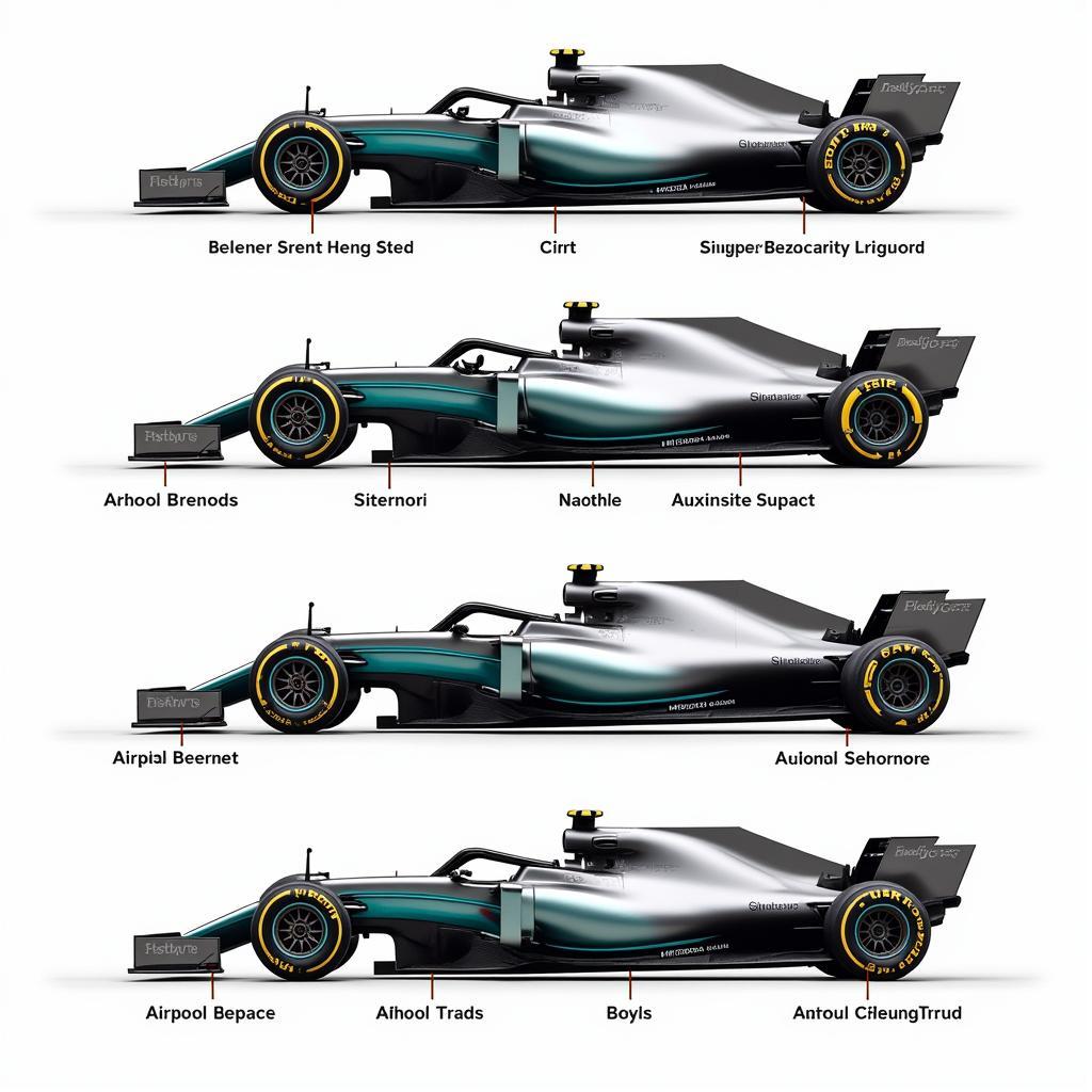 Comparison of F1 car sidepod designs, highlighting the Mercedes zero sidepod concept.