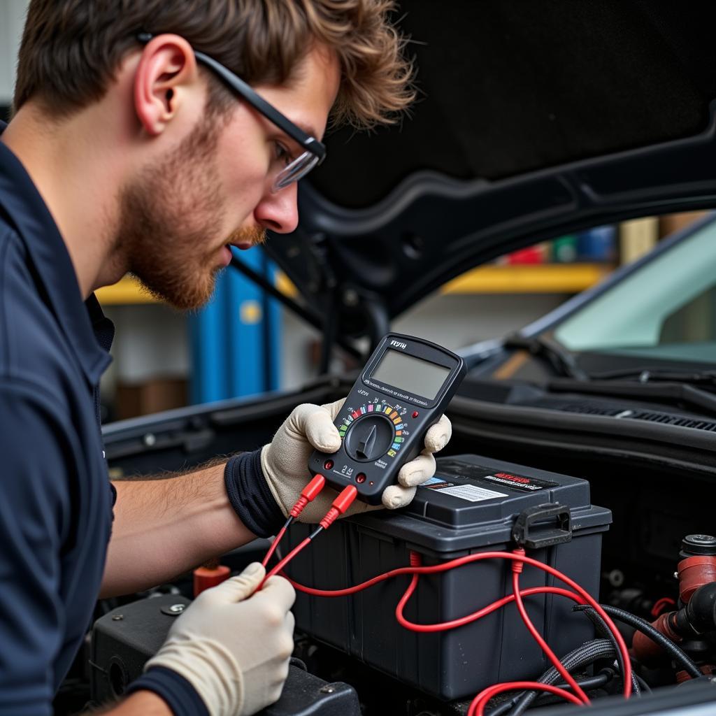 Testing a Fiat battery with a multimeter