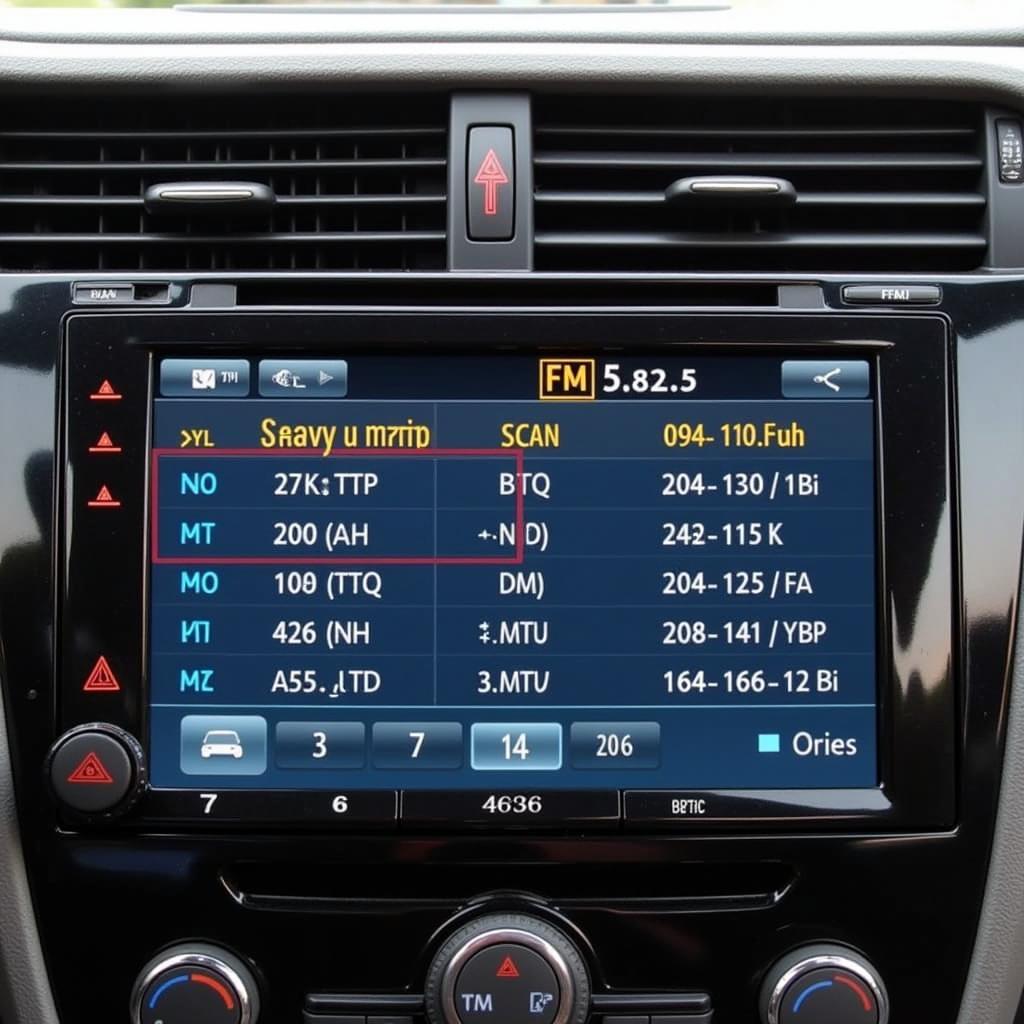 Car Radio Display Showing FM Frequencies