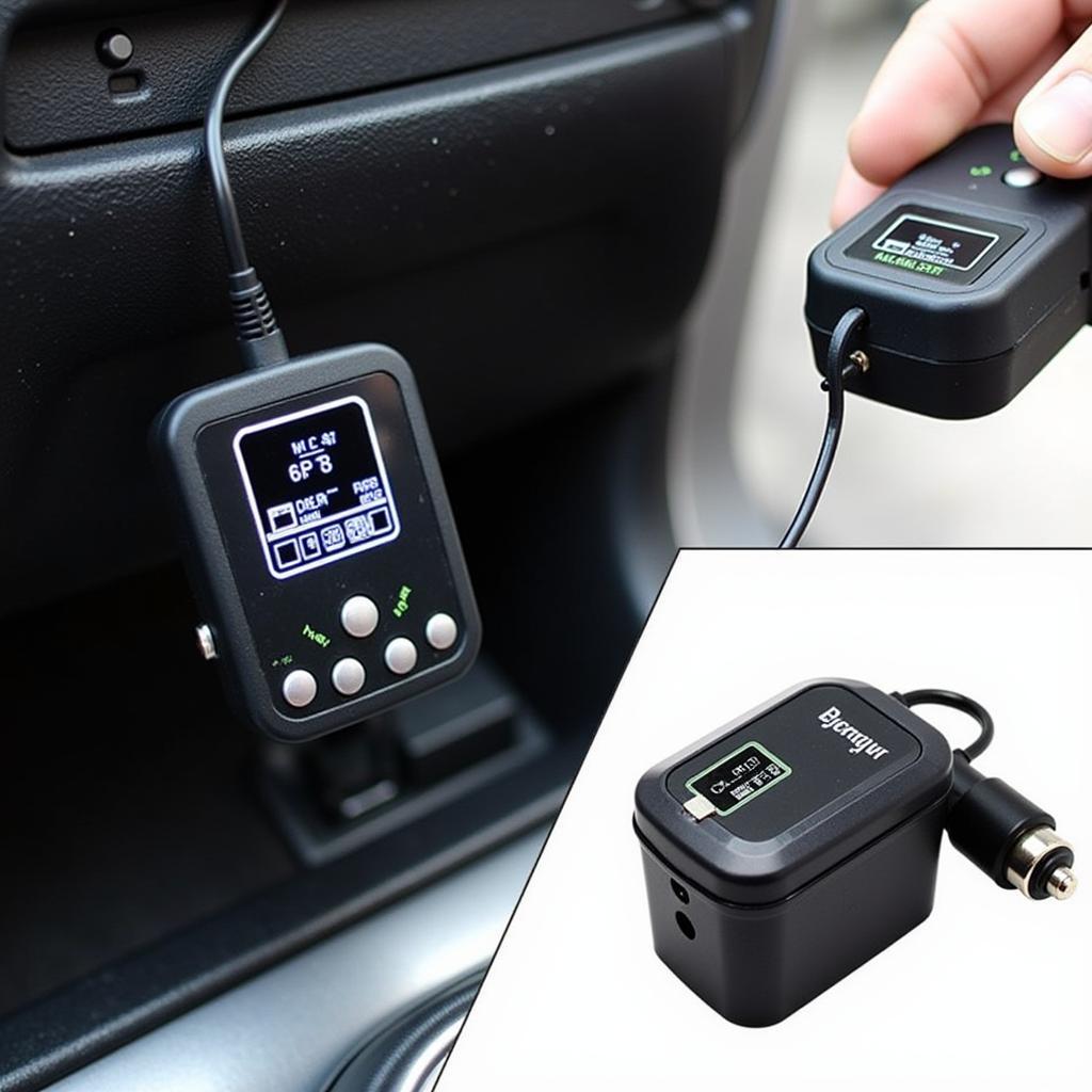 FM Transmitter Plugged into Car Cigarette Lighter