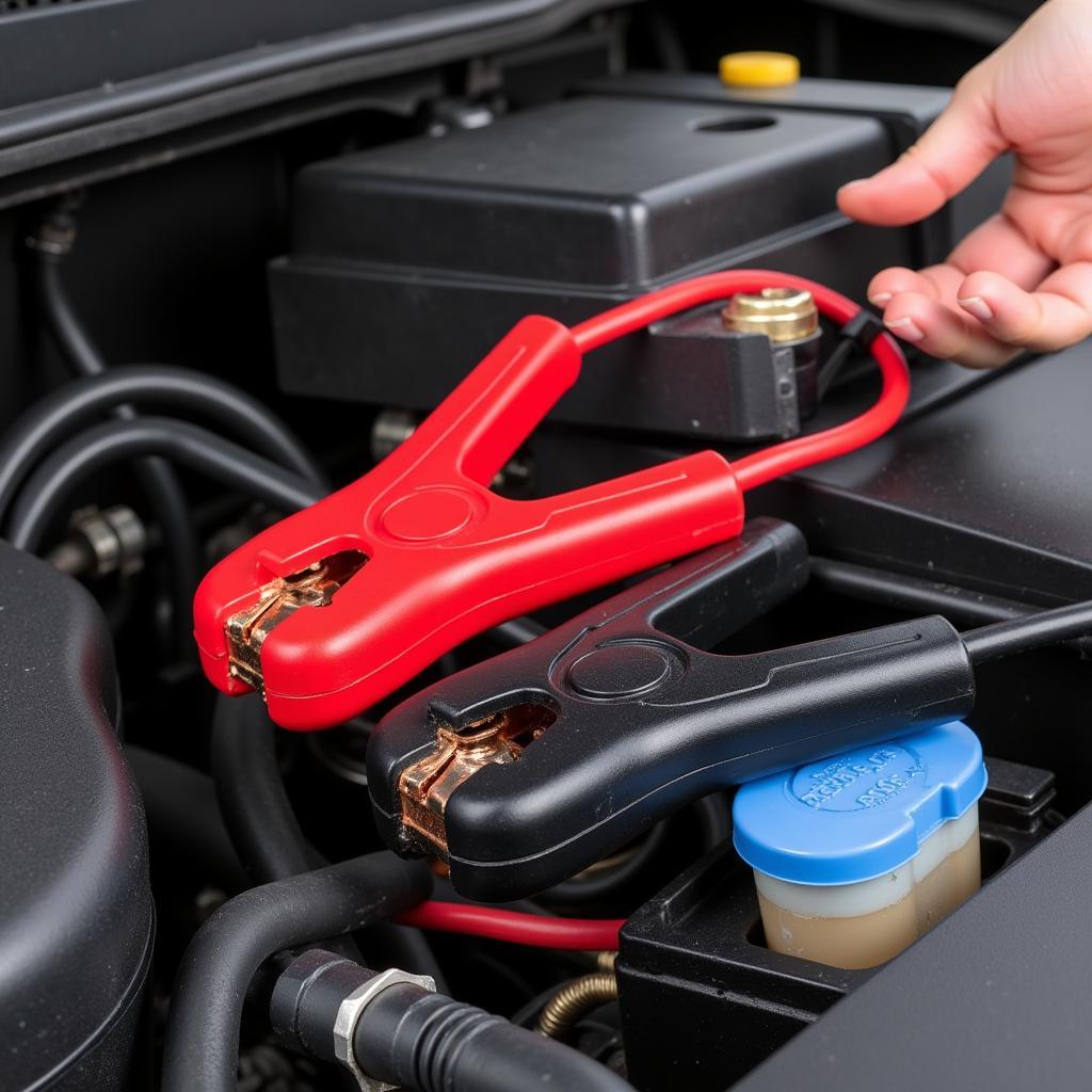 Connecting Jumper Cables to Car Battery