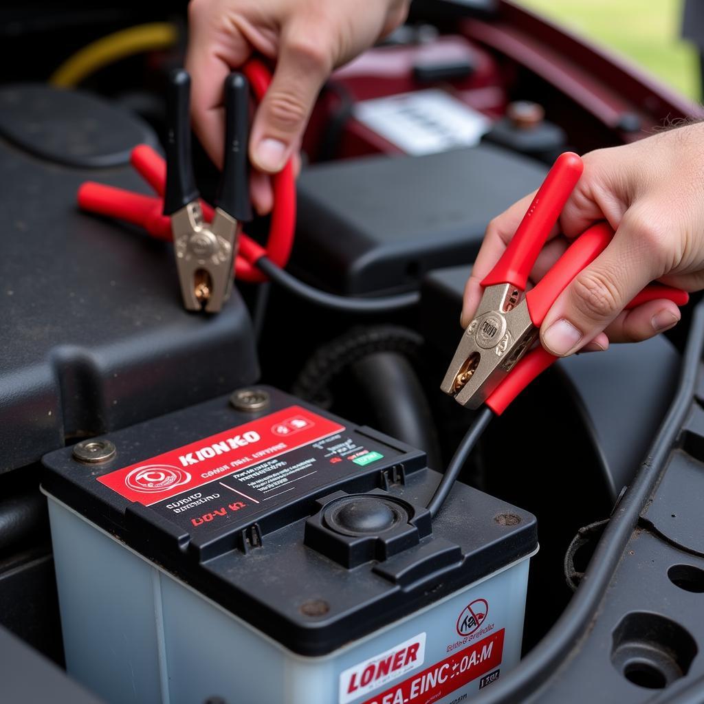 Connecting jumper cables to a car battery