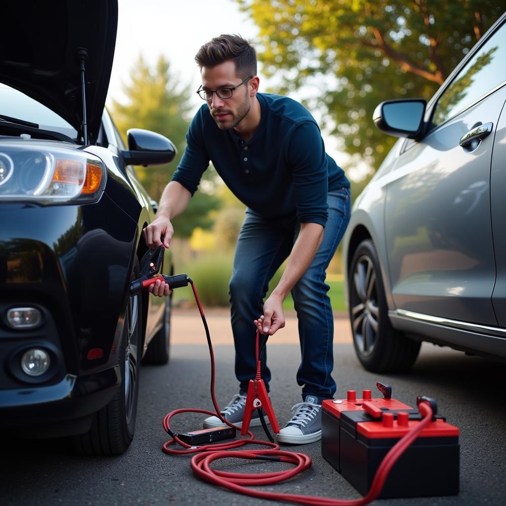 Jumpstarting a car with jumper cables