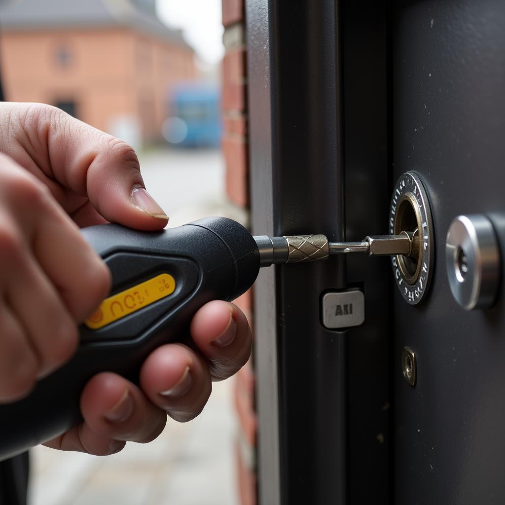 Locksmith opening an anti-theft box