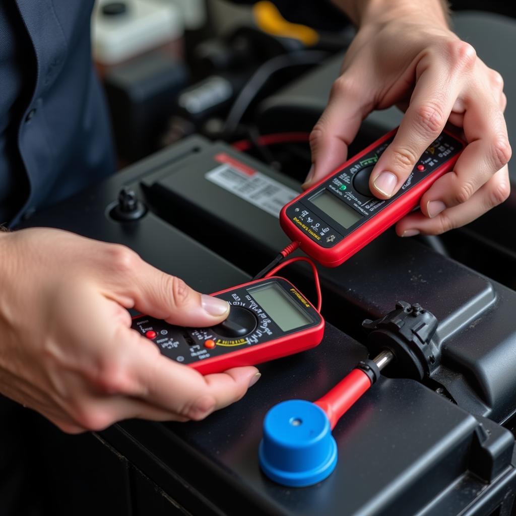 Mechanic Checking Car Battery