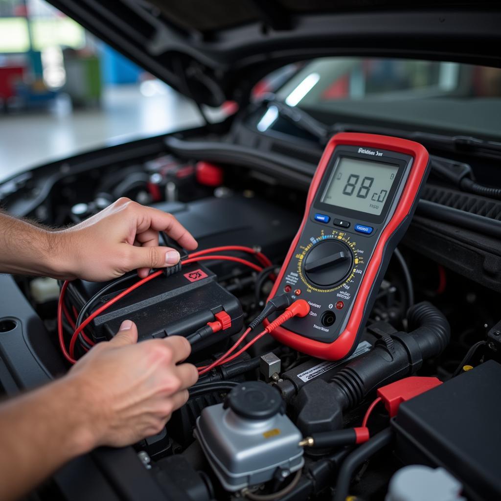 Mechanic Inspecting a Car Battery