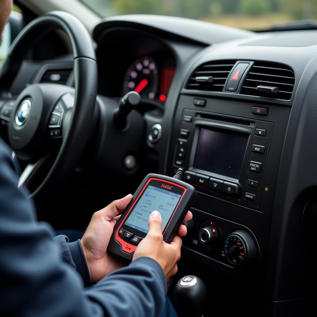 Mechanic Using a Diagnostic Tool