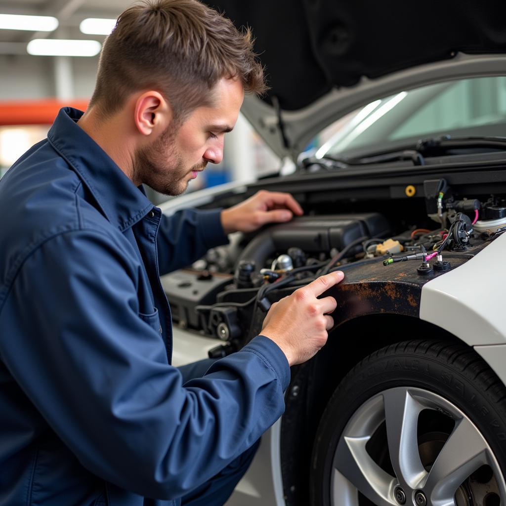 Mechanic Checking Car Wiring