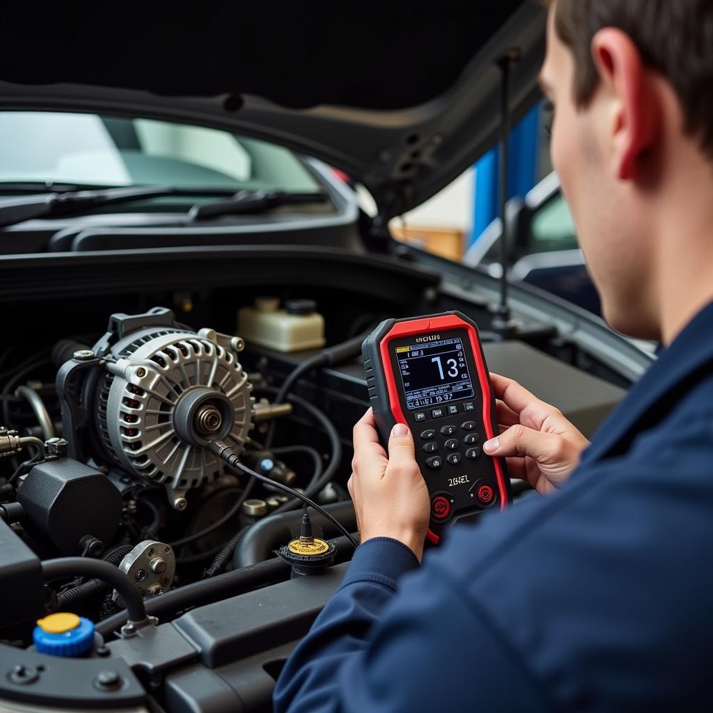 Mechanic Checking Van Alternator