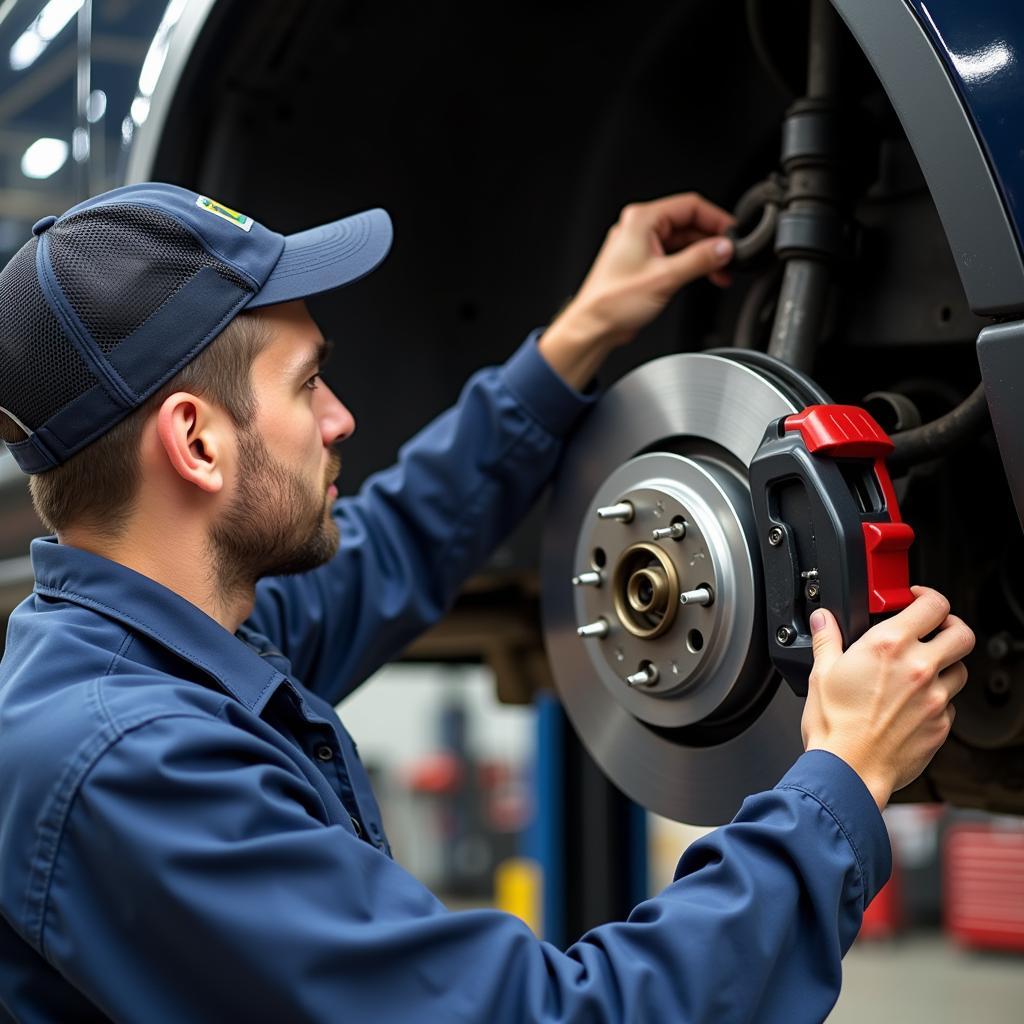 Mechanic Inspecting Car Brakes