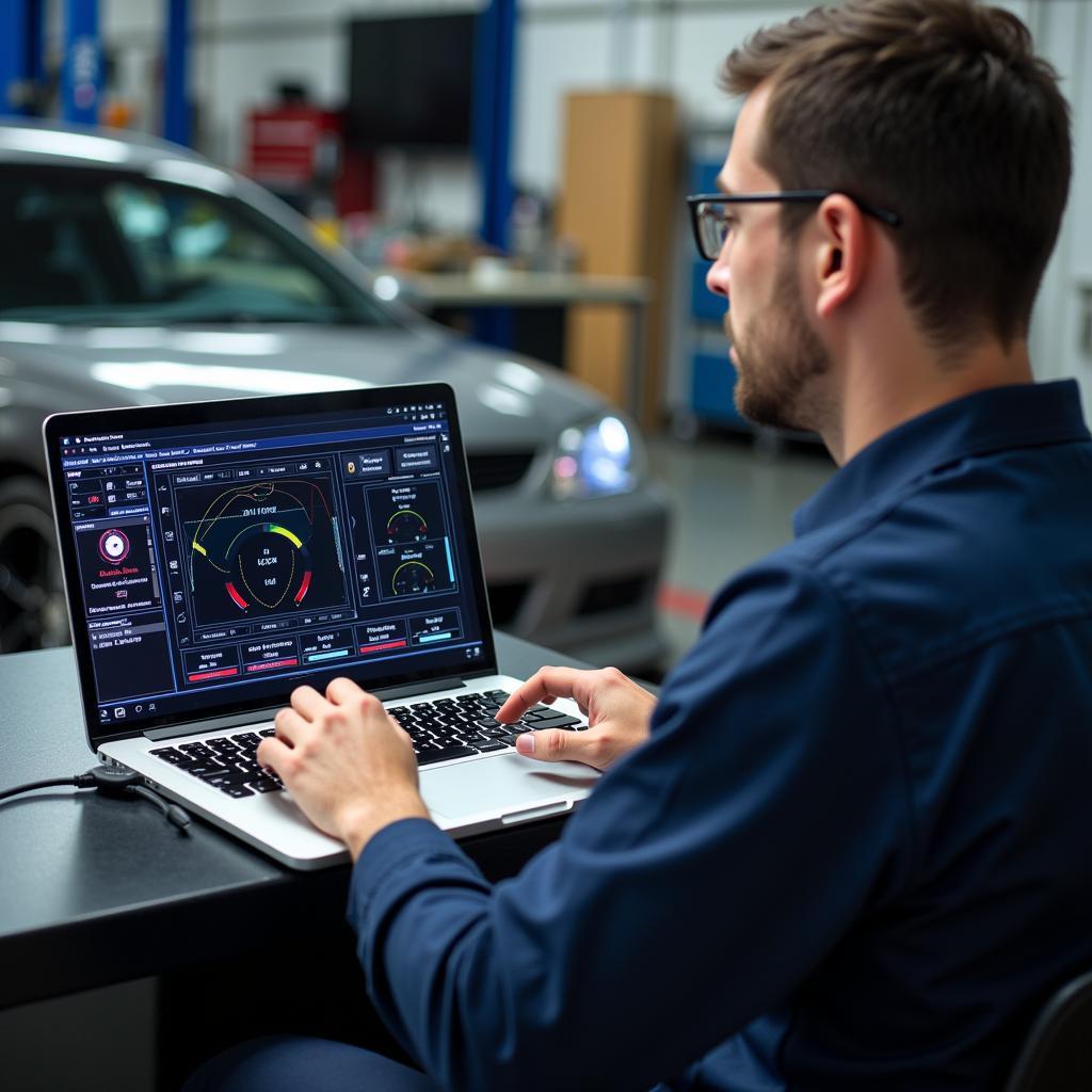 Mechanic Performing Remote Car Diagnostics