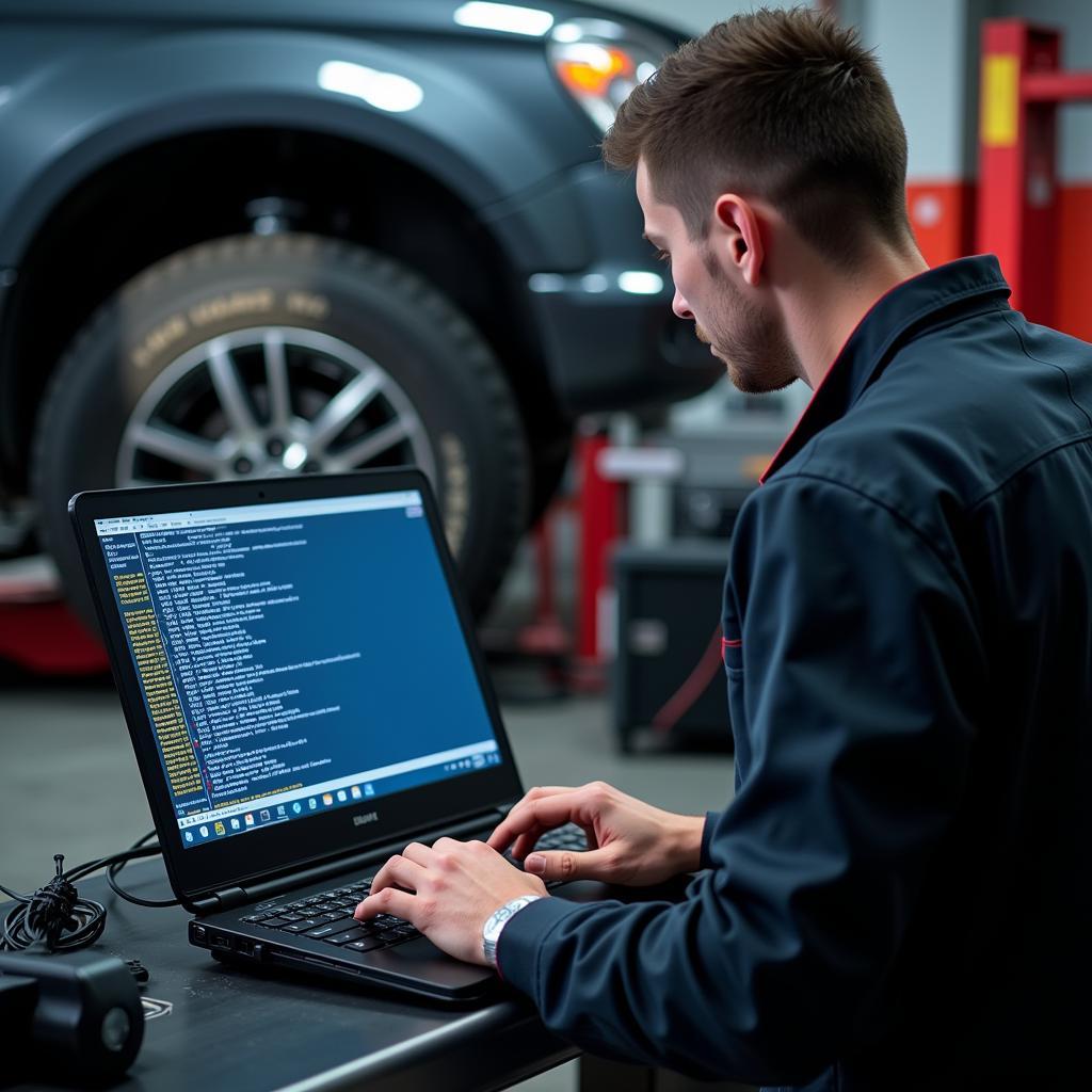 Mechanic Performing Remote Car Diagnostics