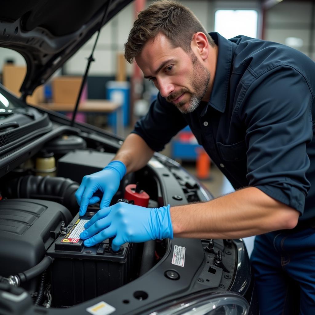 Mechanic Replacing Car Battery