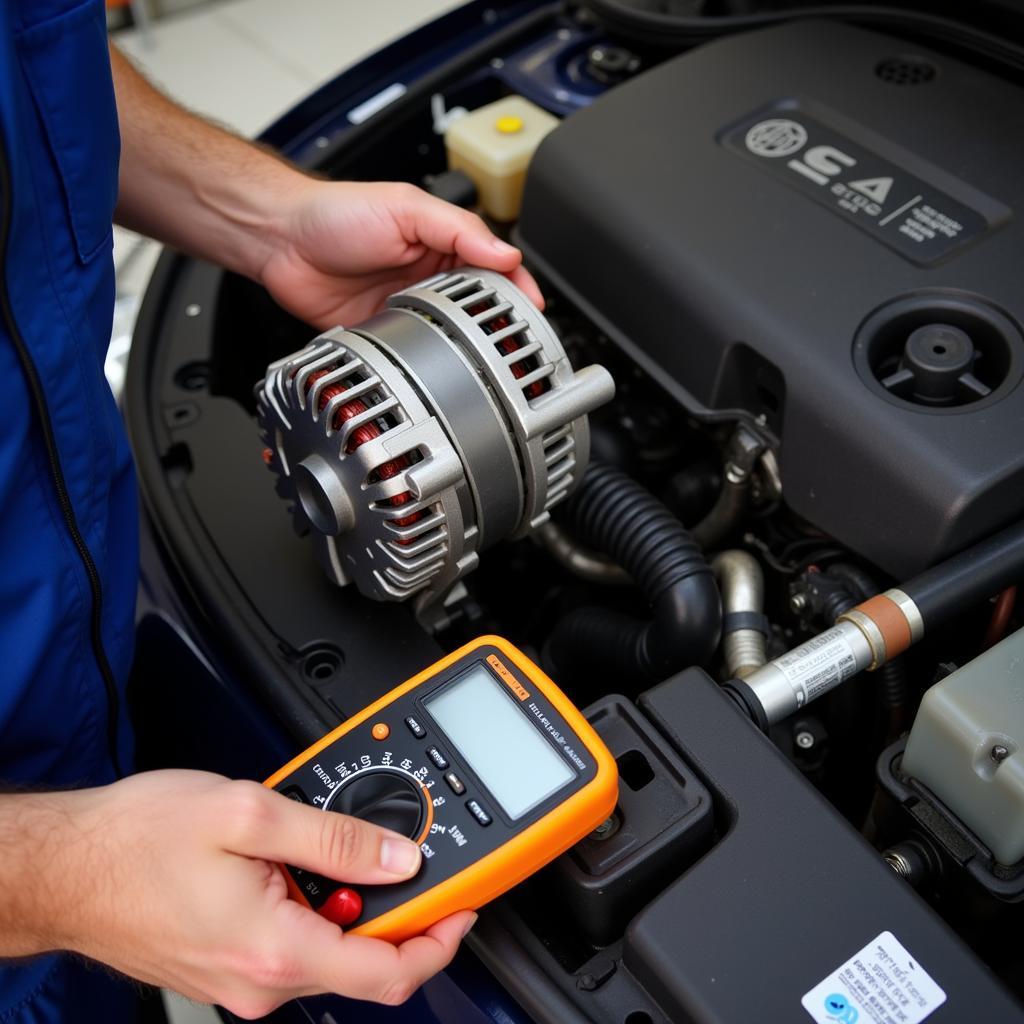 Mechanic Testing a Car Alternator