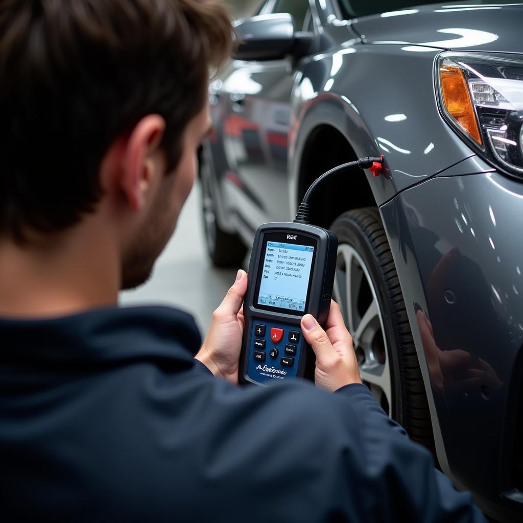 Mechanic Using a Diagnostic Scanner on a Car