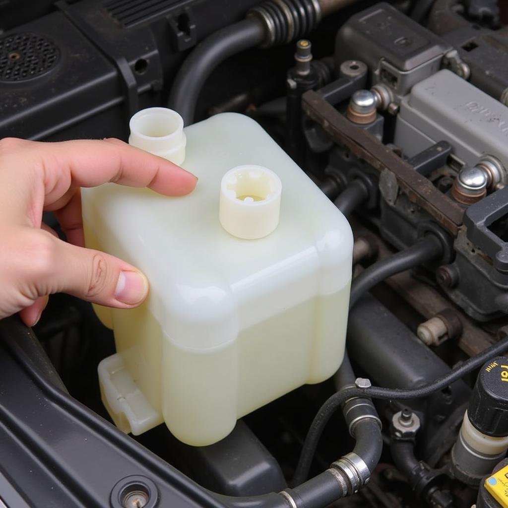 Checking the brake fluid reservoir in a 2005 Mercury Sable.