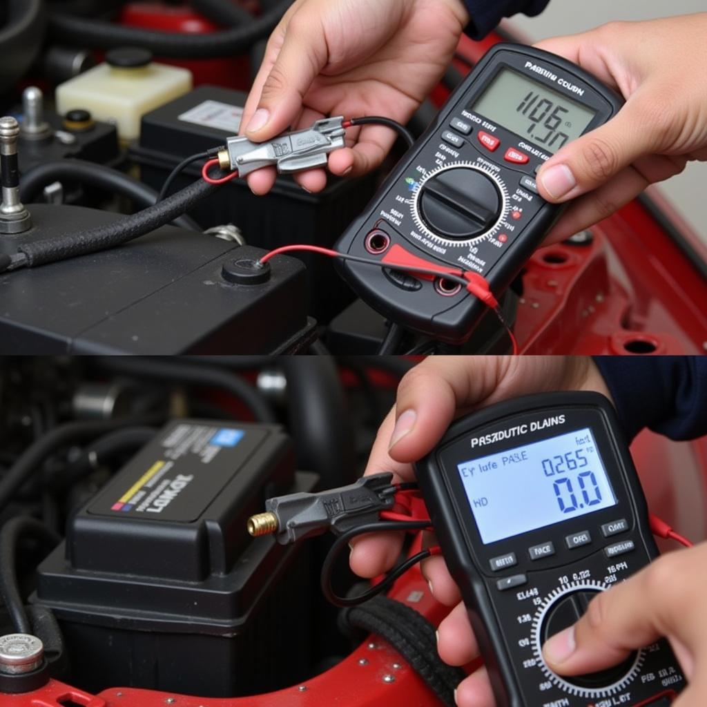 Multimeter Testing Car Battery for Parasitic Drain