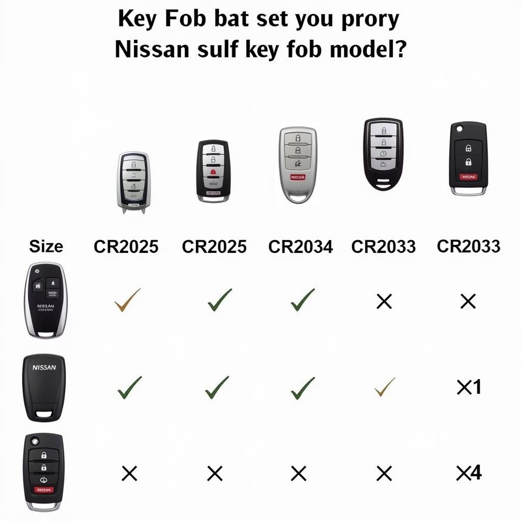 Different types of Nissan key fobs and their corresponding batteries