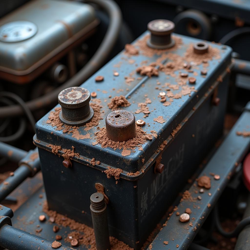 Old and Corroded Car Battery