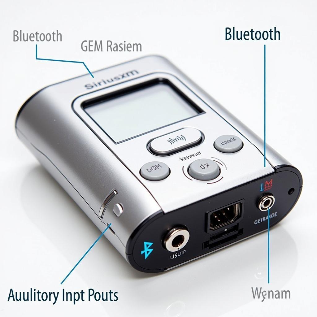 Portable SiriusXM Receiver with Key Features Highlighted