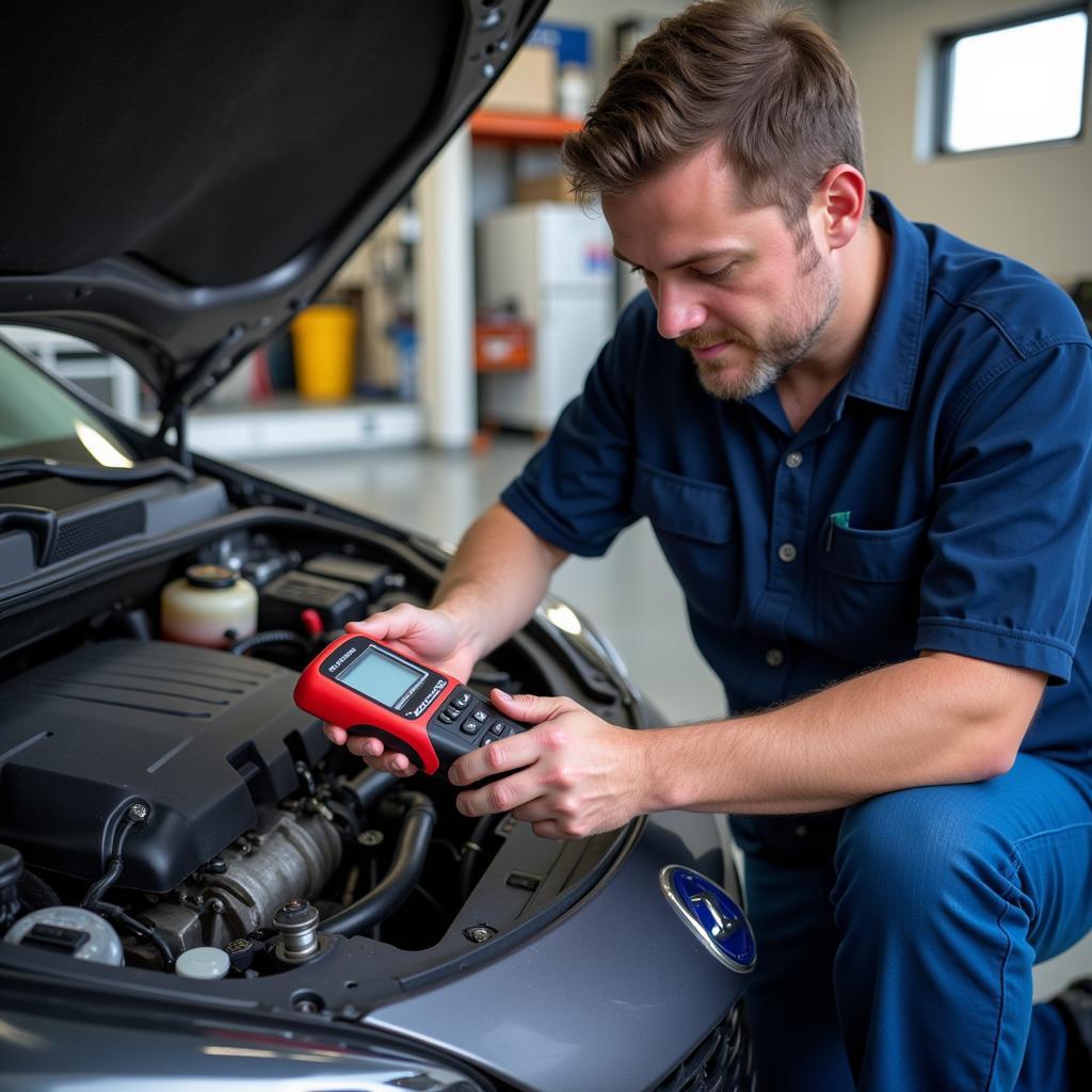 Mechanic Diagnosing Prius Electrical System