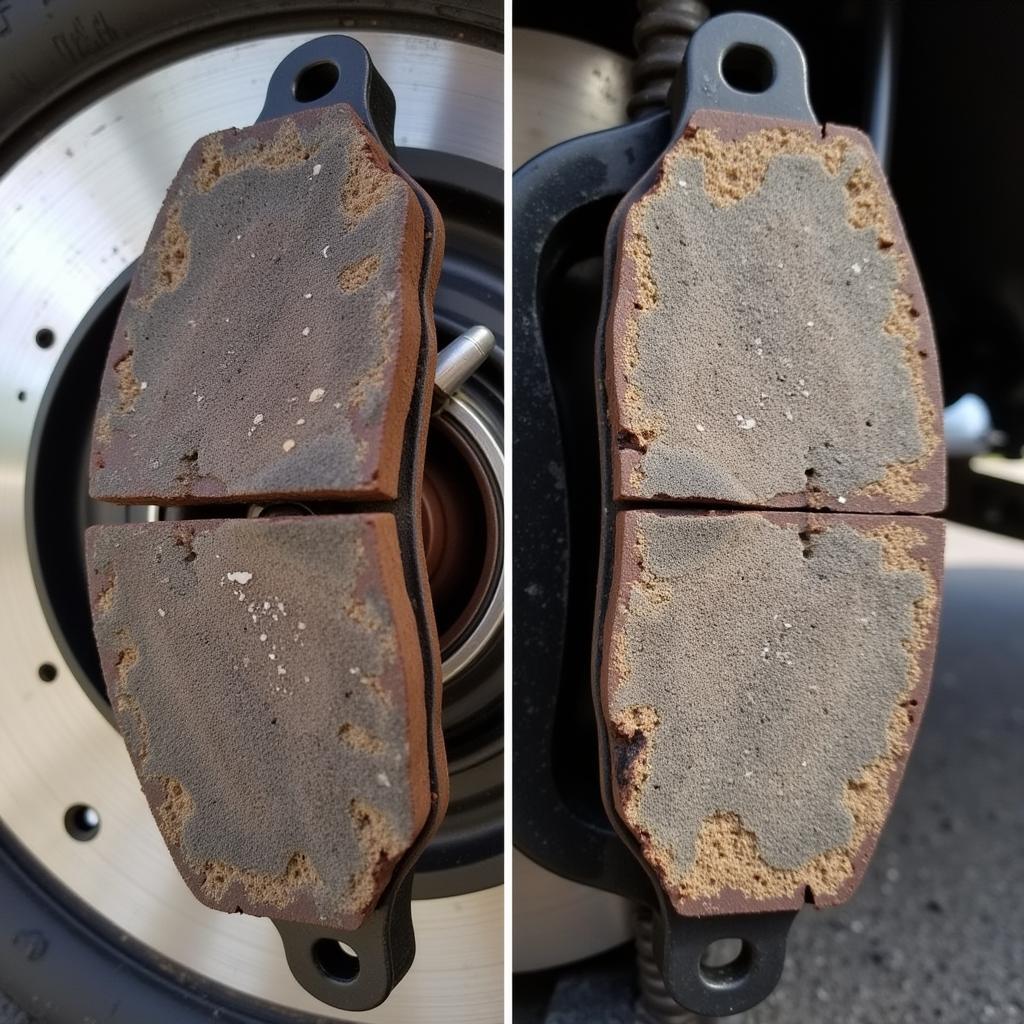 Worn brake pads on a Range Rover P38