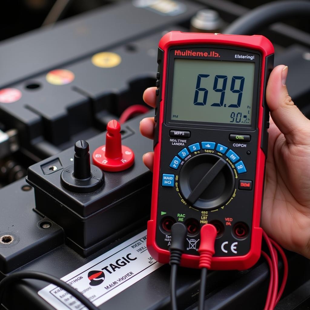 Using a multimeter to test car battery voltage