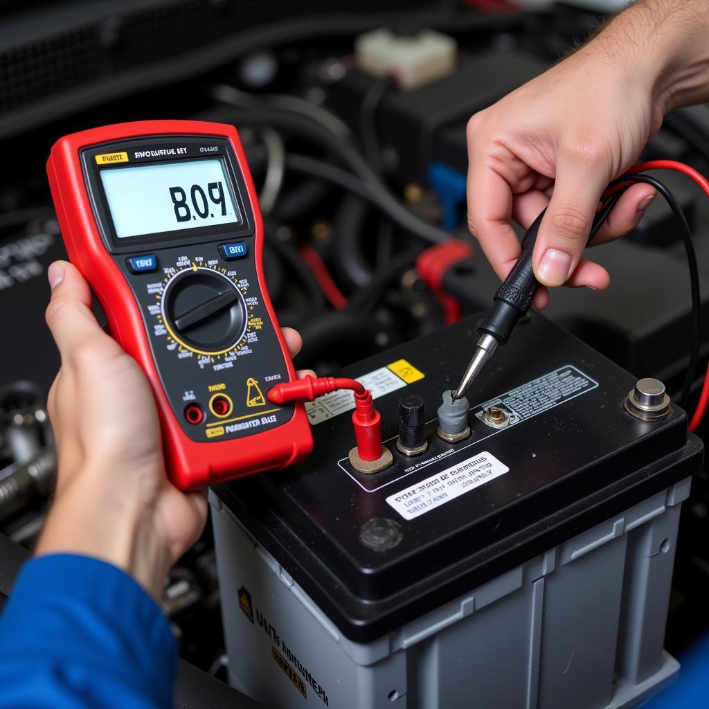 Testing Car Battery Voltage with Multimeter